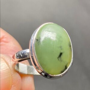 Nephrite Jade Ring Size 9 in Solid Sterling Silver 925